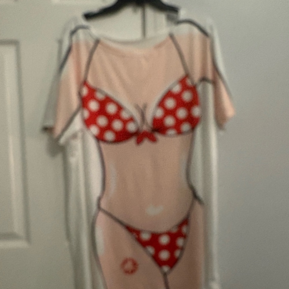 Red and Cream Swim Coverup with Polka Dot Design